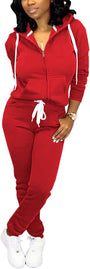 Damen Jogginganzug Kapuzenpullover Set Freizeitanzug-Rot-S-Luzern Mode