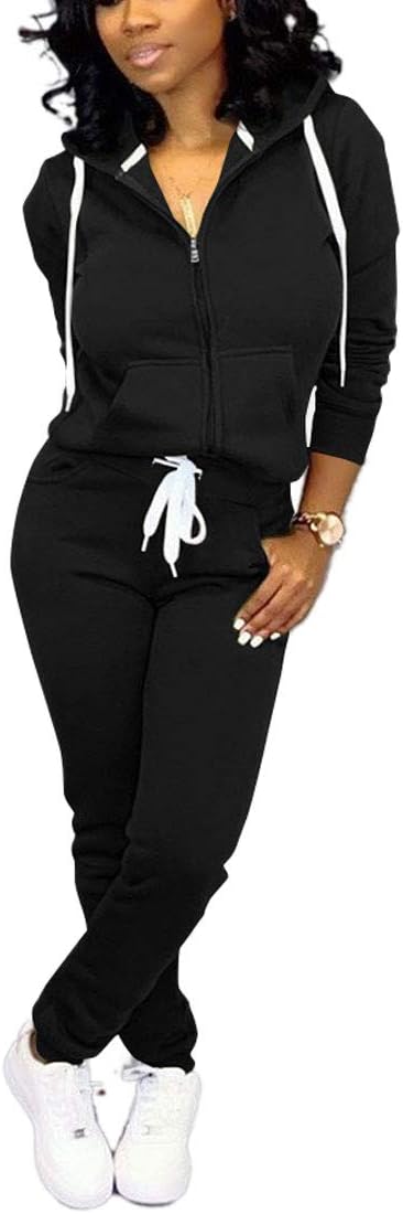 Damen Jogginganzug Kapuzenpullover Set Freizeitanzug-Schwarz-S-Luzern Mode