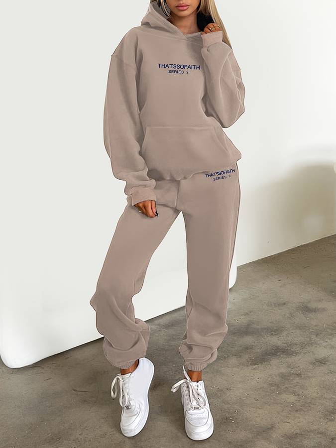 Damen Jogginganzug Hoodie und Jogger Set für Freizeit-Hellrosa Grau-S-Luzern Mode