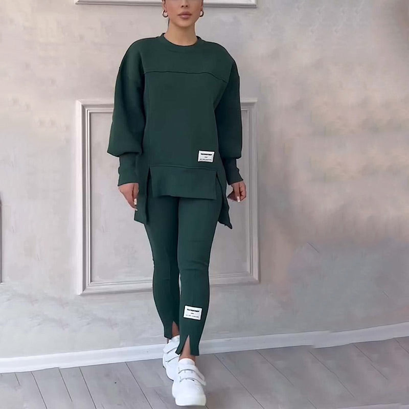 Damen Sweatshirt und Leggings Set - Bequemes Freizeitoutfit-Grün-S-Luzern Mode