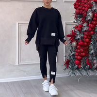 Damen Sweatshirt und Leggings Set - Bequemes Freizeitoutfit-Schwarz-S-Luzern Mode
