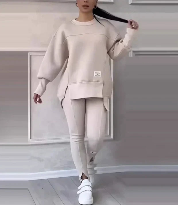 Damen Sweatshirt und Leggings Set - Bequemes Freizeitoutfit-Weiß-S-Luzern Mode