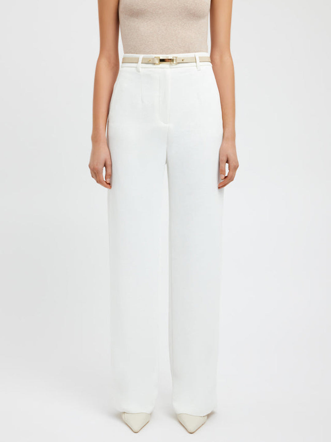 Ärmelloser Damen-Jumpsuit mit Gürtel und weitem Bein-Weiß-XS-Luzern Mode