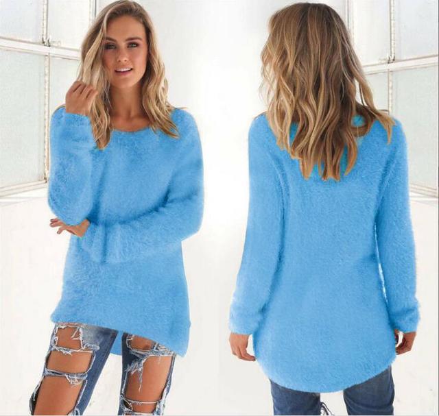 Flauschiger Damenpullover für Herbst und Wintermode-Blau-S-Luzern Mode