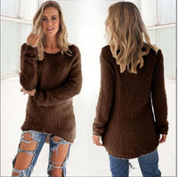 Flauschiger Damenpullover für Herbst und Wintermode-Braun-S-Luzern Mode