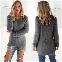 Flauschiger Damenpullover für Herbst und Wintermode-Grau-S-Luzern Mode