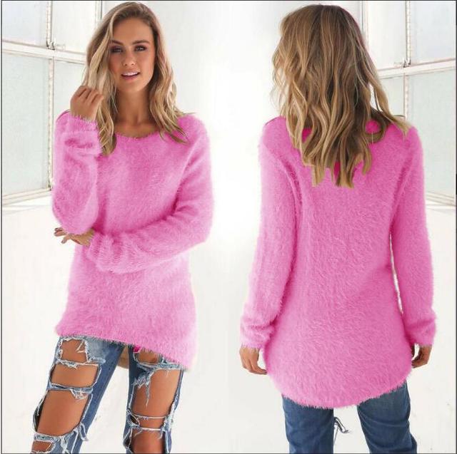 Flauschiger Damenpullover für Herbst und Wintermode-Rosa-S-Luzern Mode