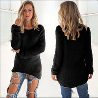 Flauschiger Damenpullover für Herbst und Wintermode-Schwarz-S-Luzern Mode