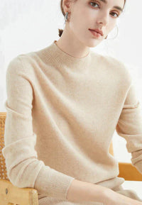 Damen Kaschmirpullover - Weicher Strickpullover Elegant-Beige-M-Luzern Mode