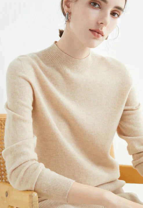 Damen Kaschmirpullover - Weicher Strickpullover Elegant-Beige-M-Luzern Mode