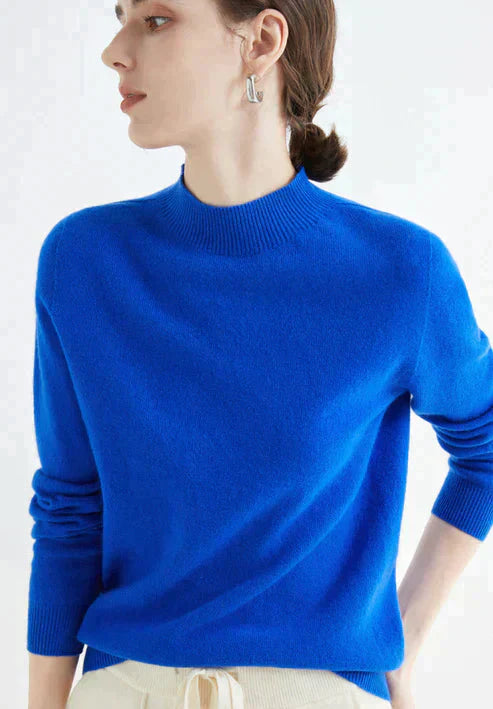 Damen Kaschmirpullover - Weicher Strickpullover Elegant-Blau-M-Luzern Mode