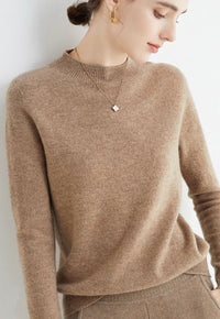 Damen Kaschmirpullover - Weicher Strickpullover Elegant-Braun-M-Luzern Mode