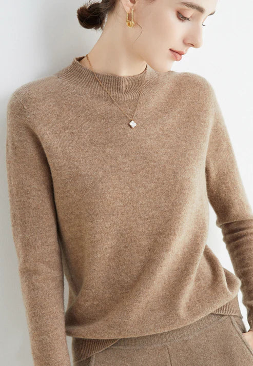 Damen Kaschmirpullover - Weicher Strickpullover Elegant-Braun-M-Luzern Mode