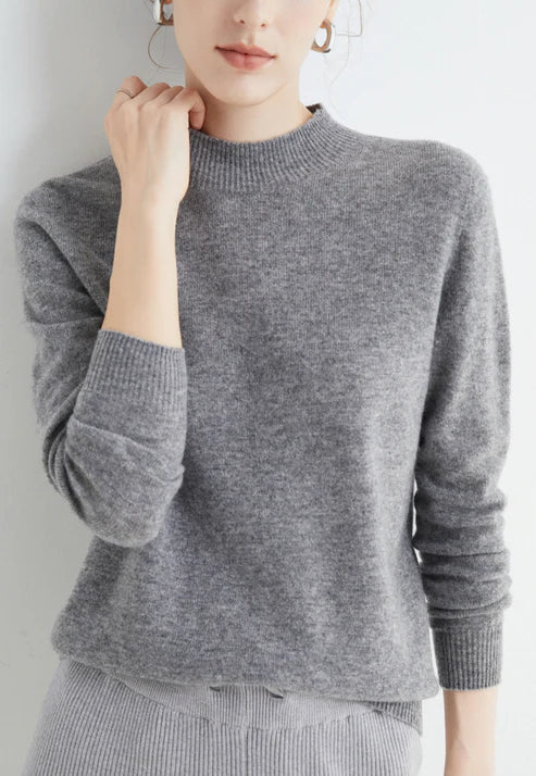Damen Kaschmirpullover - Weicher Strickpullover Elegant-Grau-M-Luzern Mode