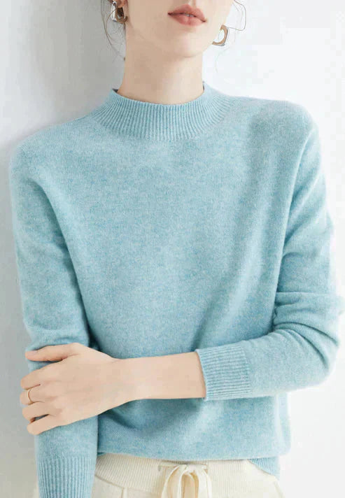 Damen Kaschmirpullover - Weicher Strickpullover Elegant-Hellblau-M-Luzern Mode