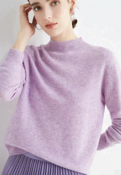 Damen Kaschmirpullover - Weicher Strickpullover Elegant-Helllila-M-Luzern Mode