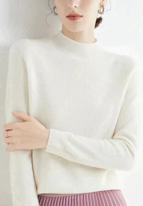 Damen Kaschmirpullover - Weicher Strickpullover Elegant-Weiß-M-Luzern Mode