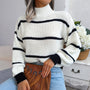 Damen Strickpullover mit Streifenmuster und Rollkragen-Elfenbein-S-Luzern Mode