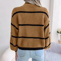 Damen Strickpullover mit Streifenmuster und Rollkragen-Luzern Mode