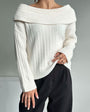 Damen Off-Shoulder Strickpullover für Herbst/Winter-Weiß-One Size-Luzern Mode