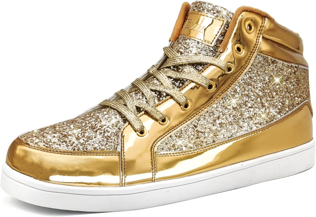 Damen Sneaker High Top Glitzer Freizeitschuhe Modisch-Gold-38-Luzern Mode