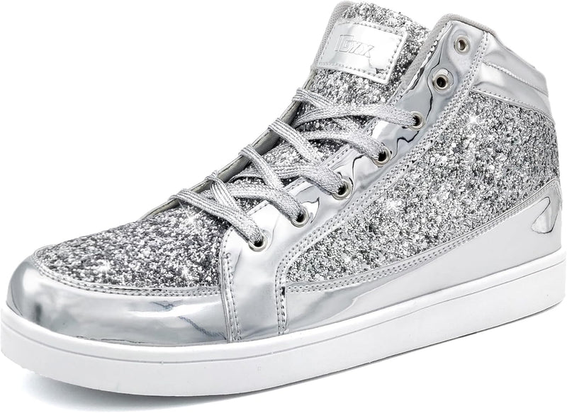 Damen Sneaker High Top Glitzer Freizeitschuhe Modisch-Silber-38-Luzern Mode