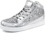 Damen Sneaker High Top Glitzer Freizeitschuhe Modisch-Silber-38-Luzern Mode