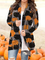 Damen Cardigan mit Katzen und Kürbis Muster - Herbstmode-Mehrfarbig-S-Luzern Mode
