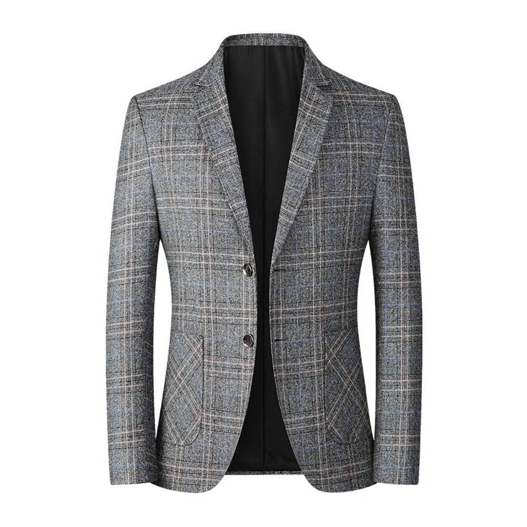 Herren Sakko Kariert Slim Fit Anzugjacke Business Look-Grau-XS-Luzern Mode