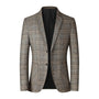 Herren Sakko Kariert Slim Fit Anzugjacke Business Look-Khaki-XS-Luzern Mode