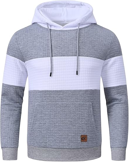 Herren Kapuzenpullover mit Steppmuster - Bequem & Stilvoll-Hellgrau Weiß Streifen-S-Luzern Mode