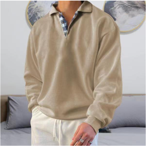 Herren Langarm Poloshirt mit Karomuster Kragen Design-Braun-S-Luzern Mode