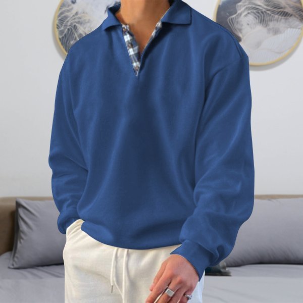 Herren Langarm Poloshirt mit Karomuster Kragen Design-Dunkelblau-S-Luzern Mode