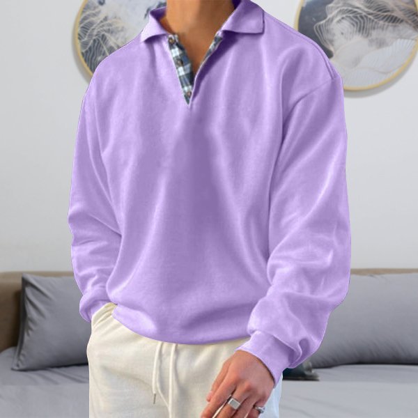Herren Langarm Poloshirt mit Karomuster Kragen Design-Lila-S-Luzern Mode