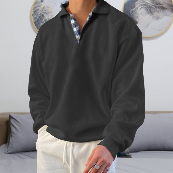 Herren Langarm Poloshirt mit Karomuster Kragen Design-Schwarz-S-Luzern Mode