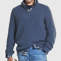 Herren Strickpullover mit Reißverschluss und Hemd-Design-Blau-S-Luzern Mode