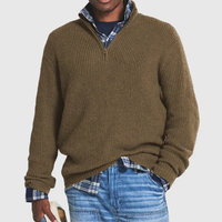 Herren Strickpullover mit Reißverschluss und Hemd-Design-Braun-S-Luzern Mode