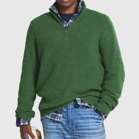 Herren Strickpullover mit Reißverschluss und Hemd-Design-Grün-S-Luzern Mode