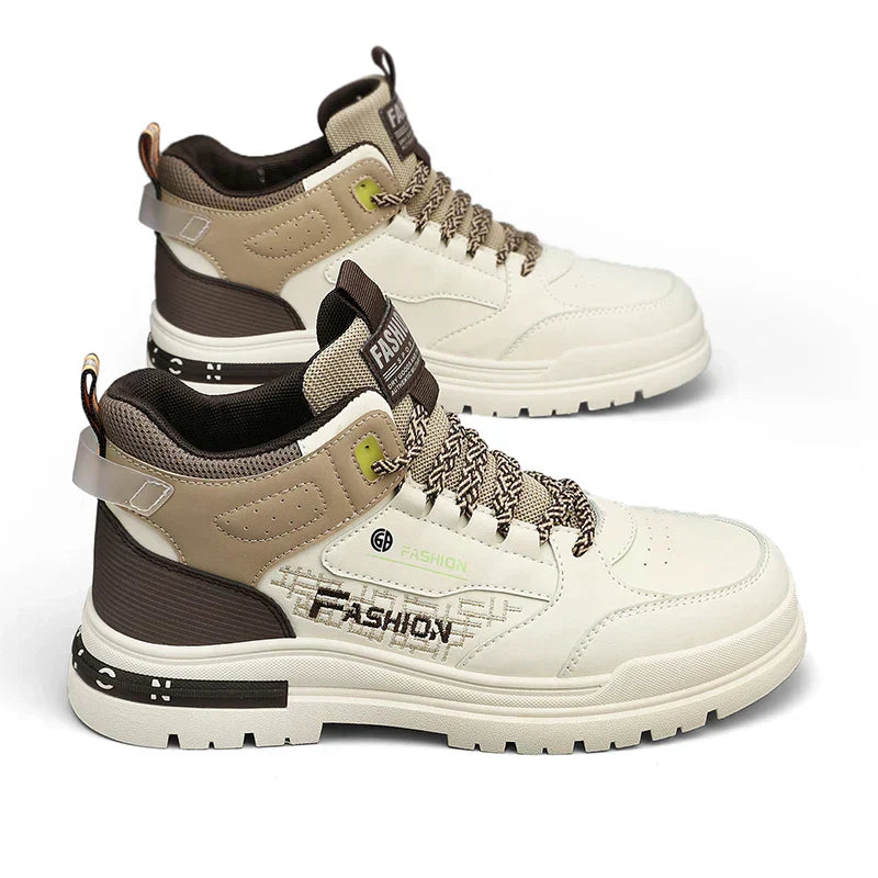 Herren Wanderschuhe | Halbhoch | Vegan Leder | Schnürsenkel | Rutschfest-Beige Braun-39-Luzern Mode