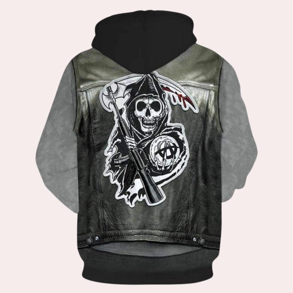 Herren Lederjacke mit Graffiti-Design und Reißverschluss-Luzern Mode
