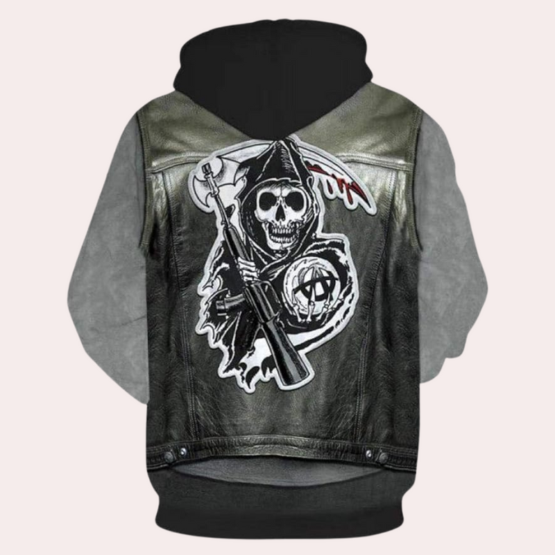 Herren Lederjacke mit Graffiti-Design und Reißverschluss-Luzern Mode