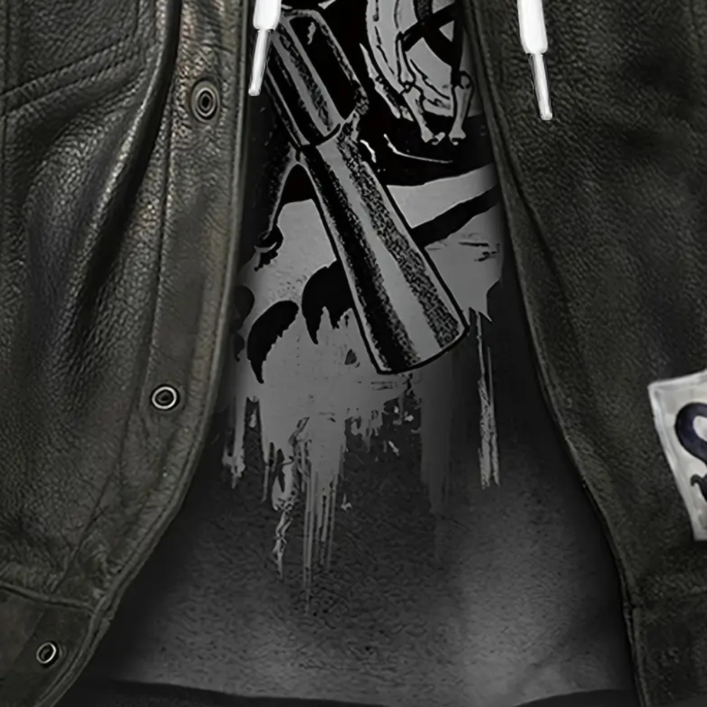 Herren Lederjacke mit Graffiti-Design und Reißverschluss-Luzern Mode