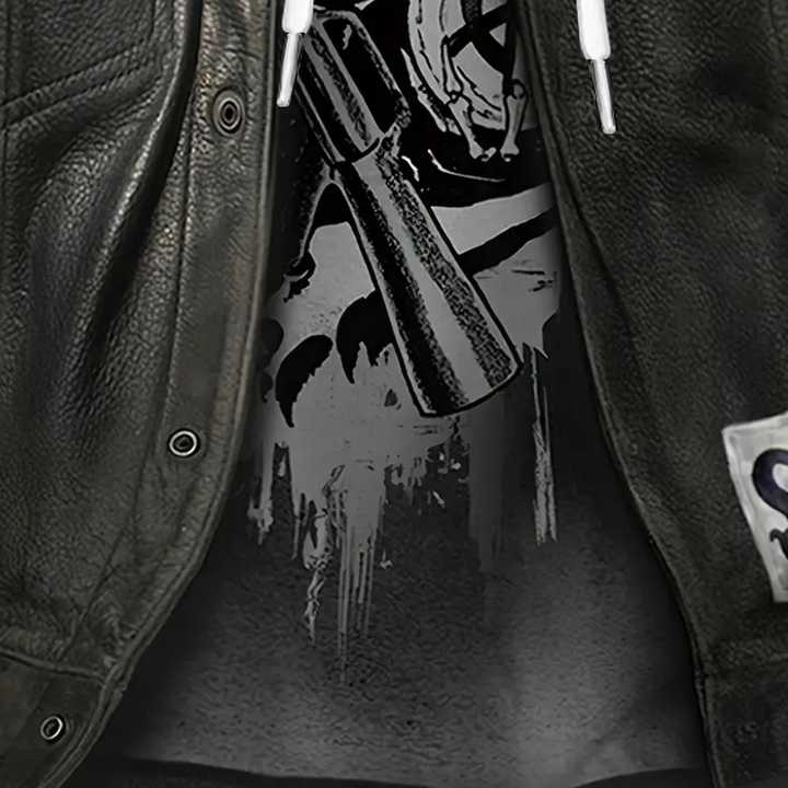 Herren Lederjacke mit Graffiti-Design und Reißverschluss-Luzern Mode