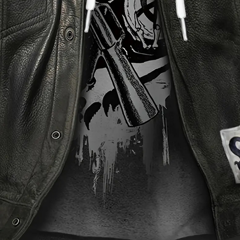 Herren Lederjacke mit Graffiti-Design und Reißverschluss-Luzern Mode
