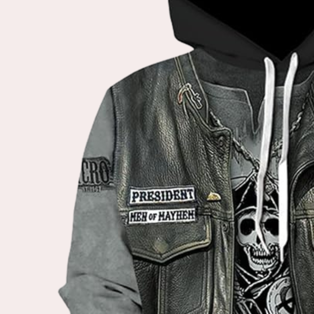 Herren Lederjacke mit Graffiti-Design und Reißverschluss-Luzern Mode