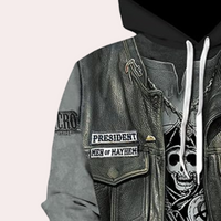 Herren Lederjacke mit Graffiti-Design und Reißverschluss-Luzern Mode