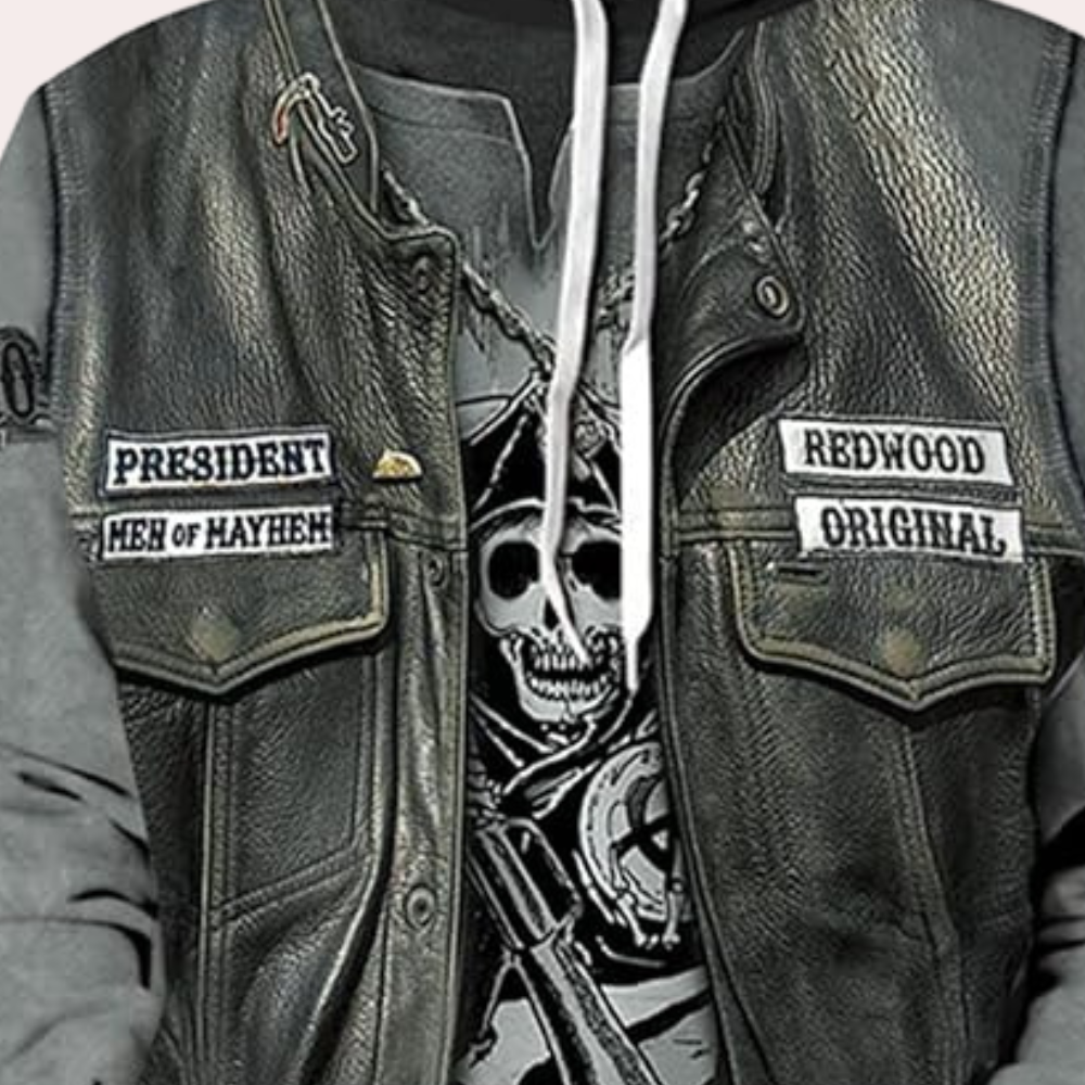 Herren Lederjacke mit Graffiti-Design und Reißverschluss-Luzern Mode