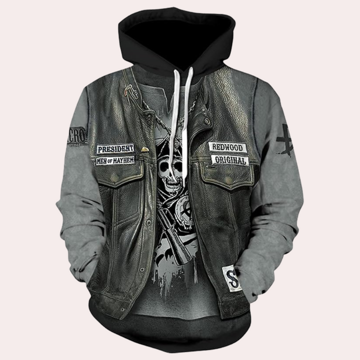 Herren Lederjacke mit Graffiti-Design und Reißverschluss-S-Luzern Mode