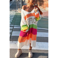 Damen Oversize Strickpullover mit Streifen und Schriftzug-Luzern Mode