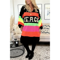 Damen Oversize Strickpullover mit Streifen und Schriftzug-Luzern Mode